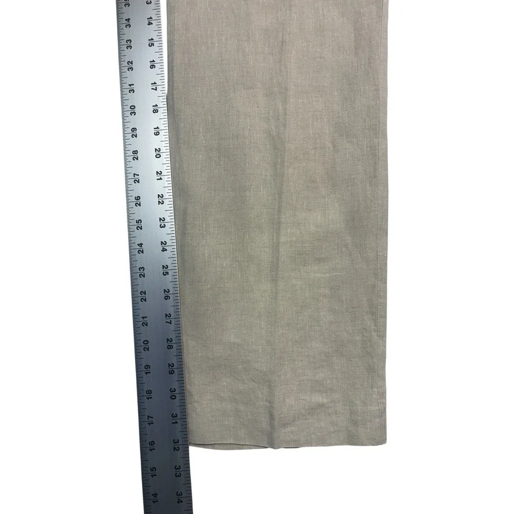 Beige 100% Linen Dress Pants 36x32 Flat Front Lightweight Trouser Mens Straight
